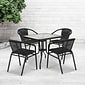 Flash Furniture Lila 28 Square Table with 4 Rattan Stack Chairs, Black (TLH073SQ037BK4)