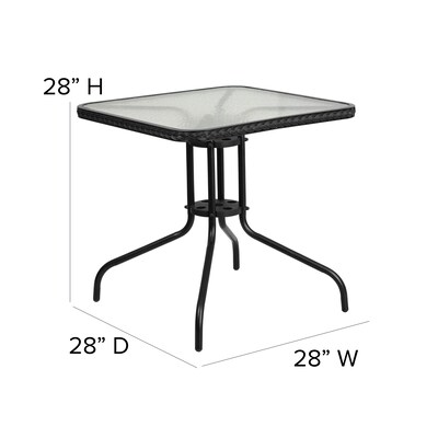 Flash Furniture Lila 28'' Square Table with 4 Rattan Stack Chairs, Black (TLH073SQ037BK4)
