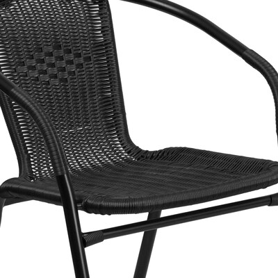 Flash Furniture Lila 28'' Square Table with 4 Rattan Stack Chairs, Black (TLH073SQ037BK4)