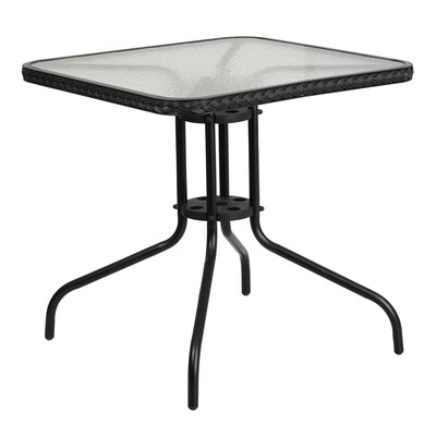 Flash Furniture Lila 28'' Square Table with 4 Rattan Stack Chairs, Black (TLH073SQ037BK4)