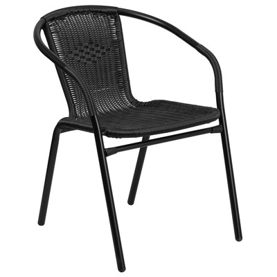 Flash Furniture Lila 28'' Square Table with 4 Rattan Stack Chairs, Black (TLH073SQ037BK4)