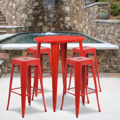 Flash Furniture Coby Indoor-Outdoor 30 Round Bar Table Set with 4 Backless Stools, Red (CH519BH430S