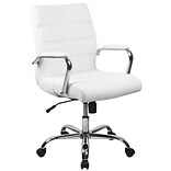 Flash Furniture Mid-Back Leather Executive Swivel Office Chair with Chrome Arms, White (GO-2286M-WH-