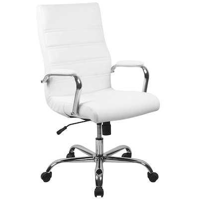 Flash Furniture Whitney Ergonomic LeatherSoft Swivel High Back Executive Office Chair, White/Chrome (GO2286HWH)