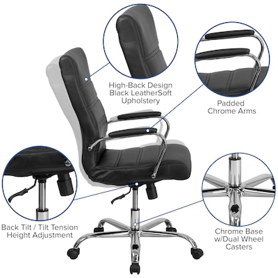 Flash Furniture Whitney Ergonomic LeatherSoft Swivel High Back Executive Office Chair, Black/Chrome (GO2286HBK)