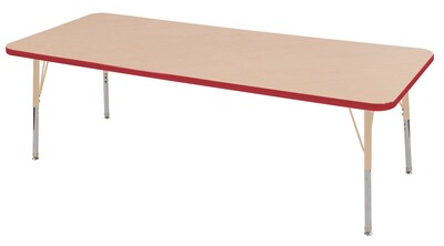 ECR4Kids Thermo-Fused Adjustable 72L x 30W Rectangle Laminate Activity Table Maple/Red/Sand (ELR-14212-MPRDSDTS)
