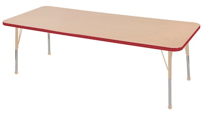 ECR4Kids T-Mold Adjustable 72L x 30W Rectangle Laminate Activity Table Maple/Red/Sand (ELR-14112-MRDSD-TB)