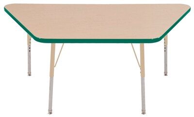 ECR4Kids Thermo-Fused Adjustable 60L x 30W Trapezoid Laminate Activity Table Maple/Green/Sand (ELR-14219-MPGNSDSS)