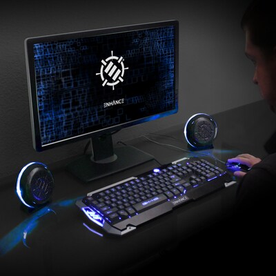 ENHANCE SL2 ENPCSL2100BLEW Gaming LED Computer Speakers, USB Powered & 3.5mm AUX, Blue