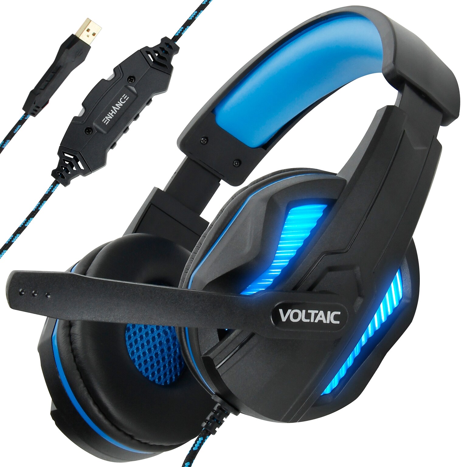 Enhance Voltaic Pro 7.1 Surround Gaming Headphones, USB, Black/Blue (ENVOH7L100BLEW)