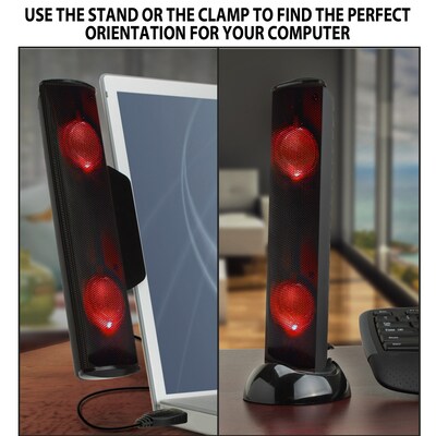 GOgroove SonaVERSE Clip-on USB-A Stereo Speaker with LEDs, Red (GGSVUSB200RDWS)