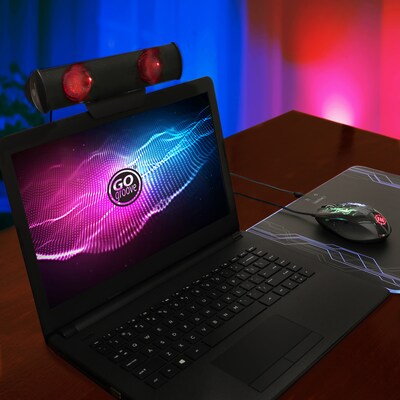 GOgroove SonaVERSE Clip-on USB-A Stereo Speaker with LEDs, Red (GGSVUSB200RDWS)