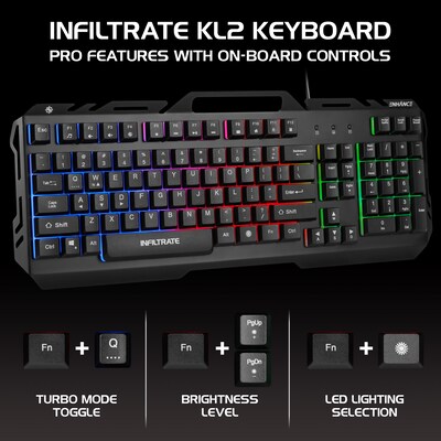 ENHANCE Infiltrate KL2 ENINKL2100BKWS Membrane Gaming Keyboard, USB, Black