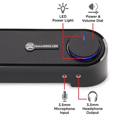 GOgroove SonaVERSE UBR Computer Sound Bar Speaker, USB Powered, Blackout (GGSVUBR100BOEW)