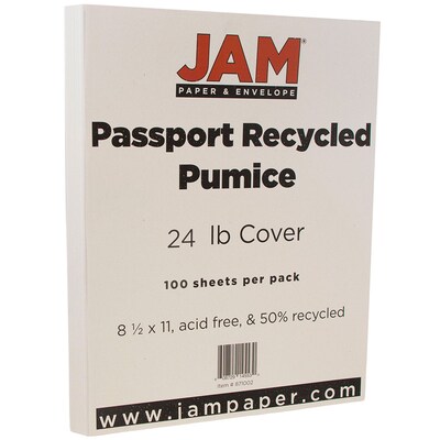 JAM Paper Recycled Paper, 8.5 x 11, 24 lbs., Passport Pumice, 500 Sheets/Ream (871002B)