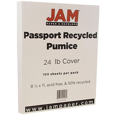 JAM Paper Recycled Paper, 8.5 x 11, 24 lbs., Passport Pumice, 100 Sheets/Pack (871002)