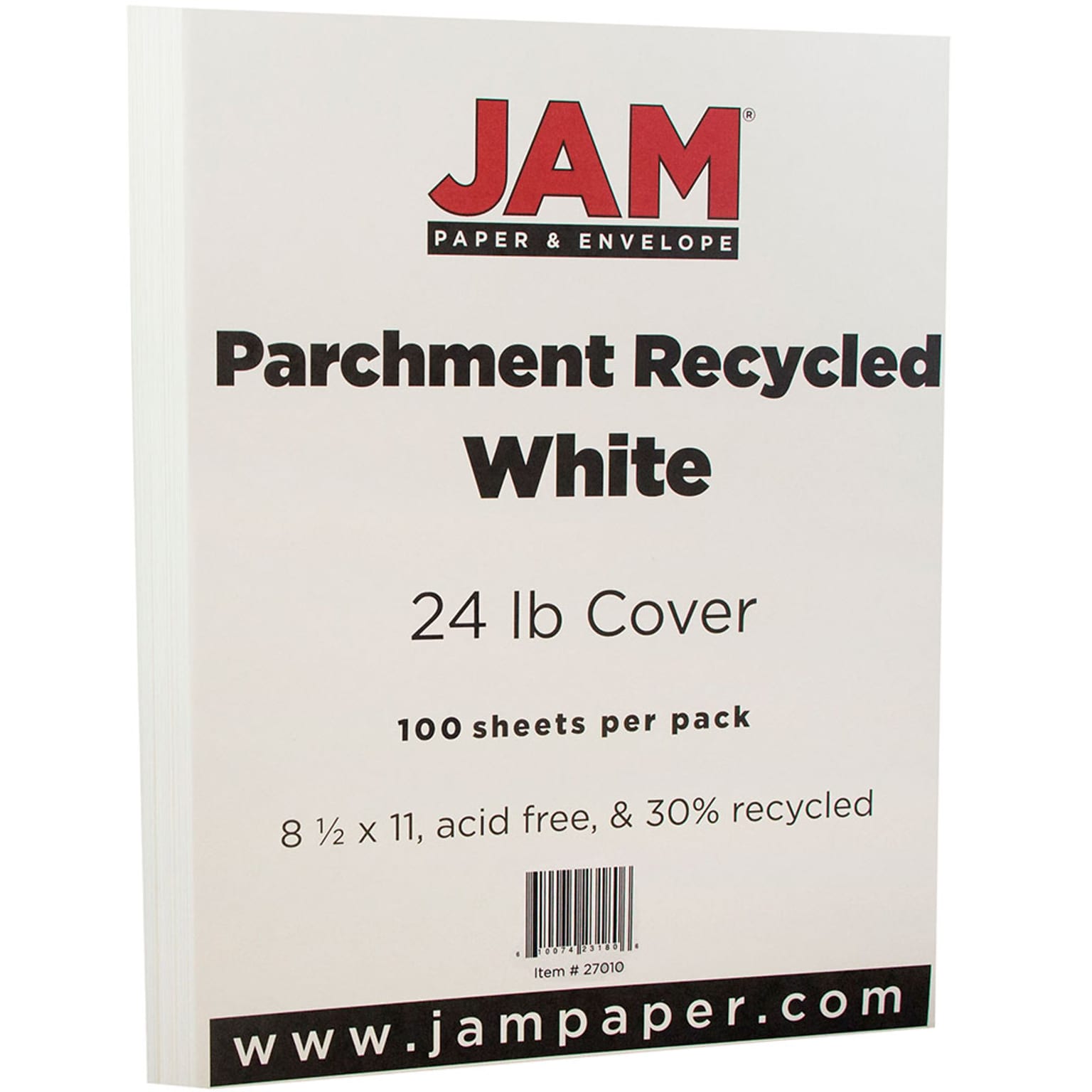 JAM Paper® 8.5 x 11 Recycled Parchment Paper, 24 lbs., 100 Brightness, 50 Sheets/Pack (27010A)