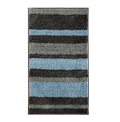 InterDesign® Stripz 34 x 21 Microfiber Polyester Bath Rug, Mocha/Gray