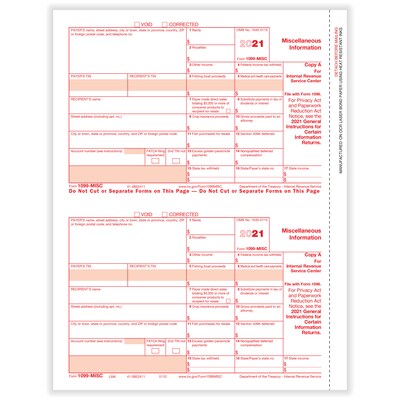 Complyright 21 1099 Misc Tax Forms Federal Copy A White Red 25 Pack Quill Com