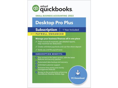 QuickBooks Desktop Pro Plus with Enhanced Payroll  for 1 User, Windows, Download (5100048)