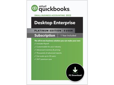 QuickBooks Desktop Enterprise Platinum 2022 for 5 Users, Windows, Download (5100088)