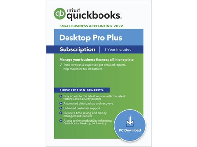 QuickBooks Desktop Pro Plus 2022 1-Year Subscription for 1 User, Windows, Download (5100081)