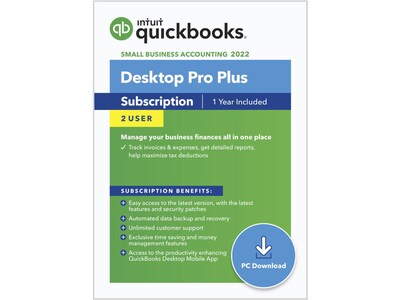 QuickBooks Desktop Pro Plus 2022 1-Year Subscription for 2 Users, Windows, Download (5100071)