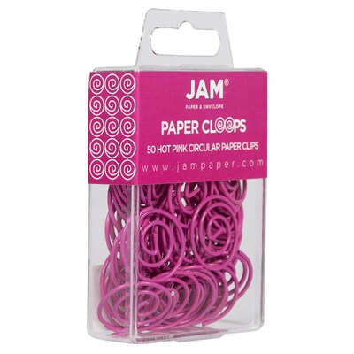 JAM Paper Colored Circular Paper Clips, Round Paperclips, Hot Pink Fuchsia, 50/Pack (2187136)