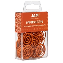 JAM Paper Colored Circular Paper Clips, Round Paperclips, Orange, 50/Pack (21827540)