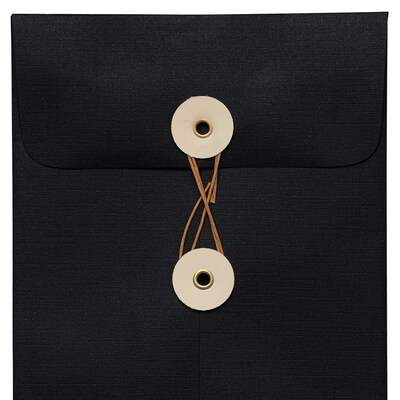 JAM Paper #10 Policy Business Envelopes with Button and String Closure, 4 1/8" x 9 1/2", Black Linen, 25/Pack (1261601)