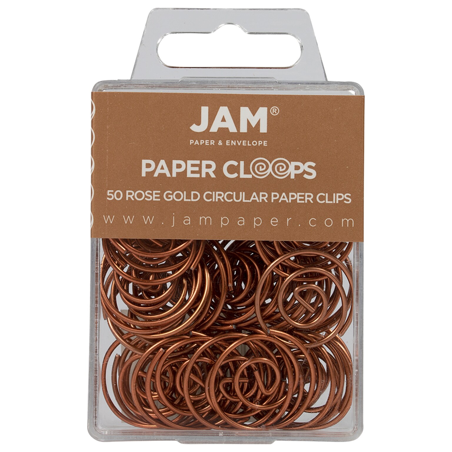 JAM Paper® Circular Colored Papercloops, Rose Gold Round Paper Clips, 50/pack (21832061)