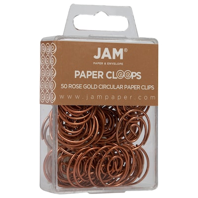JAM Paper® Circular Colored Papercloops, Rose Gold Round Paper Clips, 50/pack (21832061)