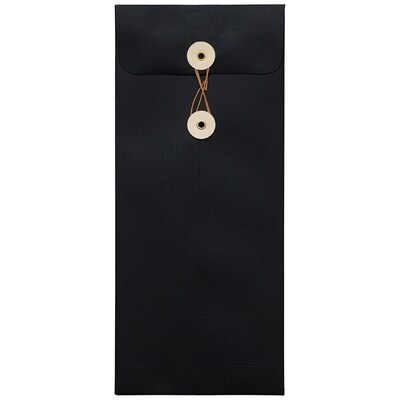 JAM Paper #10 Policy Business Envelopes with Button and String Closure, 4 1/8 x 9 1/2, Black Linen, 25/Pack (1261601)