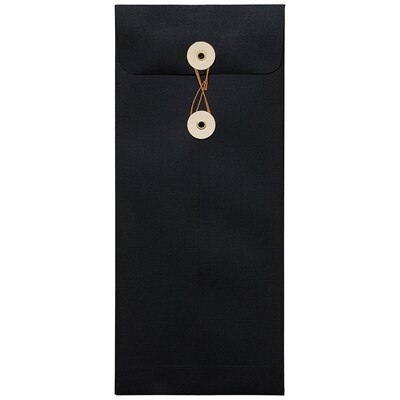 JAM Paper #10 Policy Business Envelopes with Button and String Closure, 4 1/8" x 9 1/2", Black Linen, 25/Pack (1261601)