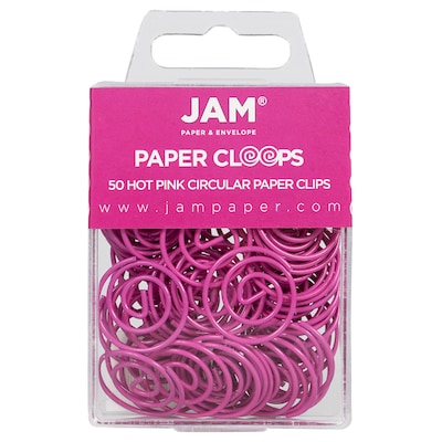 JAM Paper Colored Circular Paper Clips, Round Paperclips, Hot Pink Fuchsia, 50/Pack (2187136)