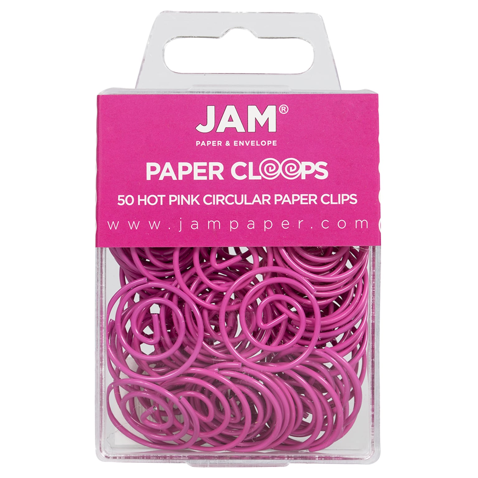 JAM Paper Colored Circular Paper Clips, Round Paperclips, Hot Pink Fuchsia, 50/Pack (2187136)