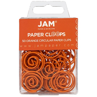 JAM Paper Colored Circular Paper Clips, Round Paperclips, Orange, 50/Pack (21827540)