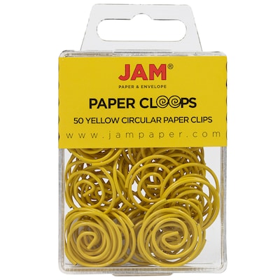 JAM Paper Colored Circular Paper Clips, Round Paperclips, Yellow, 2 Packs of 50 (2187140B)