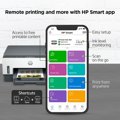 HP Smart Tank 7001 Wireless Color Inkjet Printer, All-In-One, Print, Scan, Copy, Best for Home, 2 Years Ink Included (28B49A)