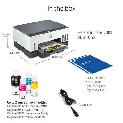 HP Smart Tank 7001 Wireless Color Inkjet Printer, All-In-One, Print, Scan, Copy, Best for Home, 2 Years Ink Included (28B49A)
