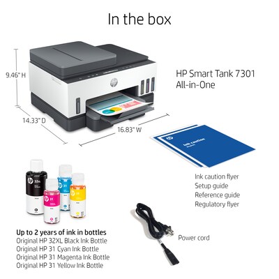 HP Smart Tank 7301 Inkjet Printer, All-in-One Supertank, Print/Copy/Scan (28B70A)