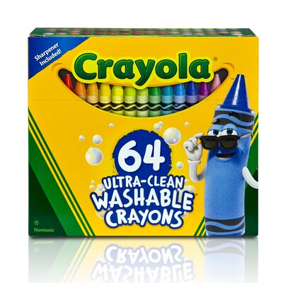 Crayola Ultra-Clean Washable Regular Size Crayons, Assorted Colors, 64/Pack (BIN523287)