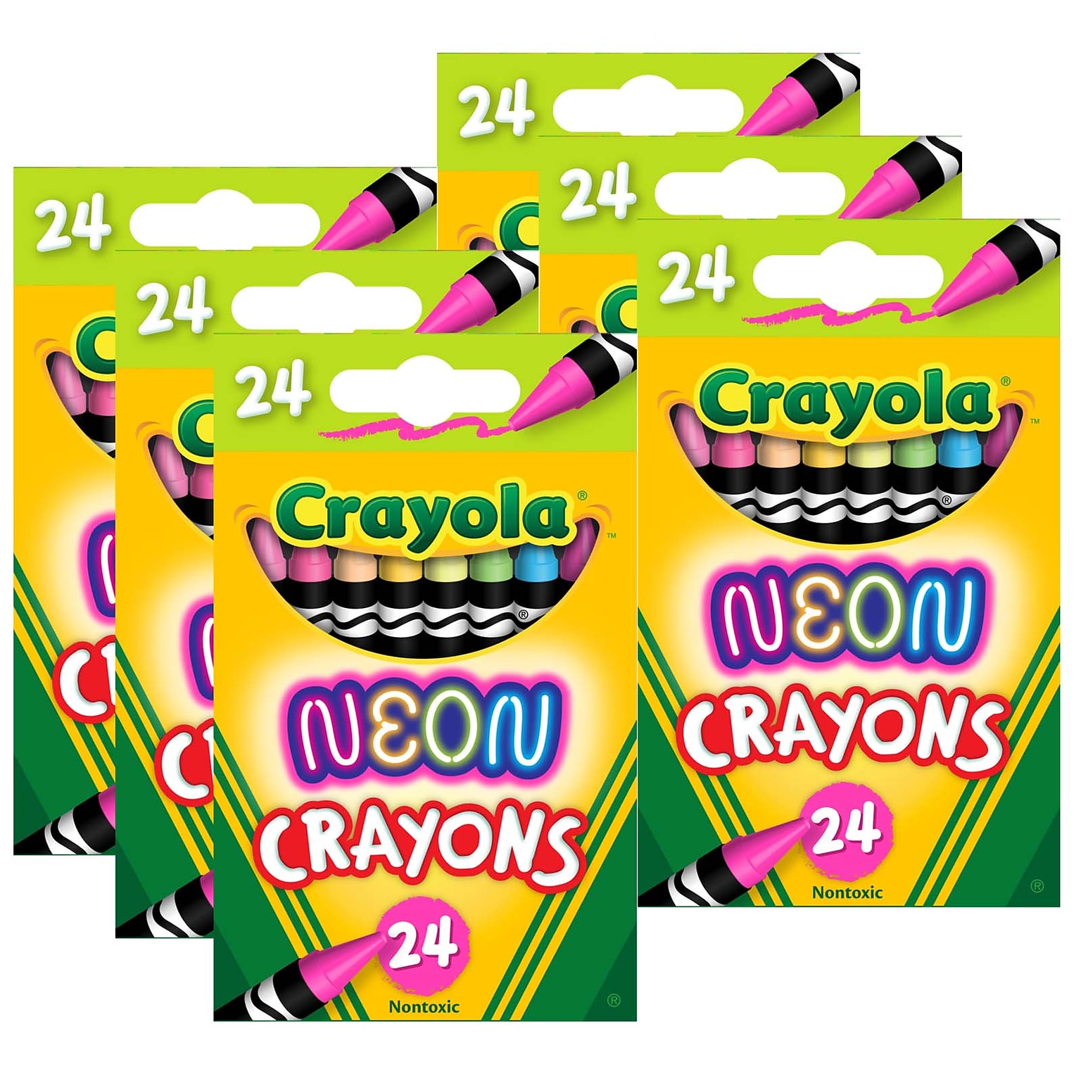 Crayola Neon Crayons, Assorted Colors, 24/Pack, 6 Packs (BIN523410-6)