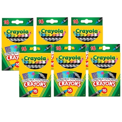Crayola Construction Paper Crayons, Assorted Colors, 16/Box, 6 Boxes (BIN525817-6)