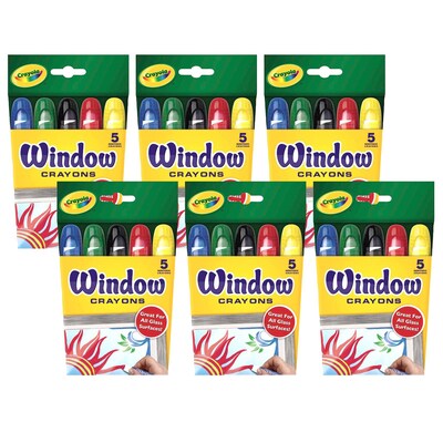 Crayola Washable Window Crayons, Assorted Colors, 5/Box, 6 Boxes (BIN529765-6)