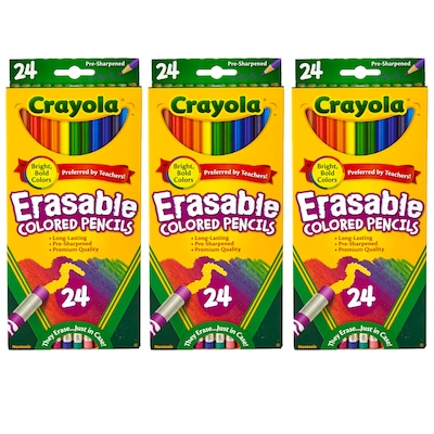 Crayola Erasable Colored Pencils, Assorted Colors, 24/Bundle, 3 Bundles (BIN682424-3)