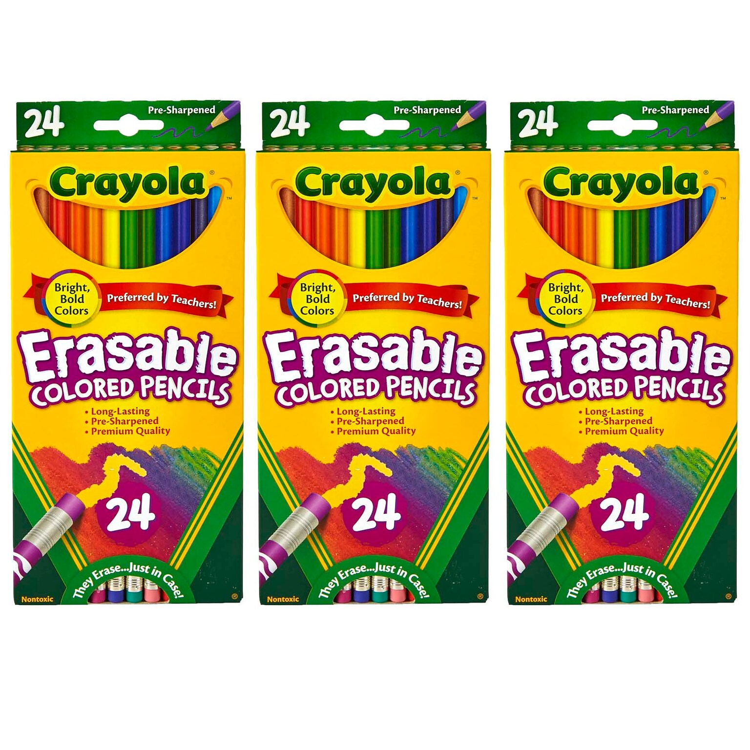 Crayola Erasable Colored Pencils, Assorted Colors, 24/Bundle, 3 Bundles (BIN682424-3)