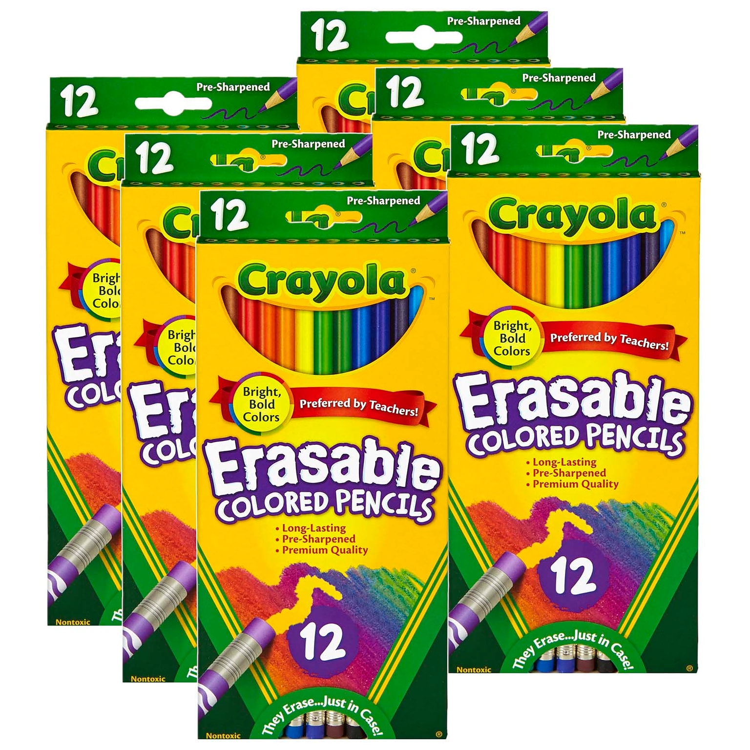Crayola Erasable Colored Pencils, Assorted Colors, 12/Bundle, 6 Bundles (BIN684412-6)