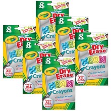 Crayola Washable Dry Erase Neon Crayons, Assorted Colors, 8/Box, 6 Boxes (BIN988605-6)