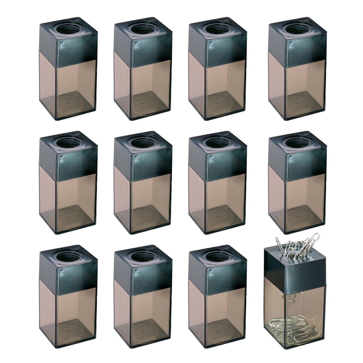 CLI Transparent Magnetic Plastic Paper Clip Dispenser, Black/Smoke, 12/Bundle (CHL010B-12)
